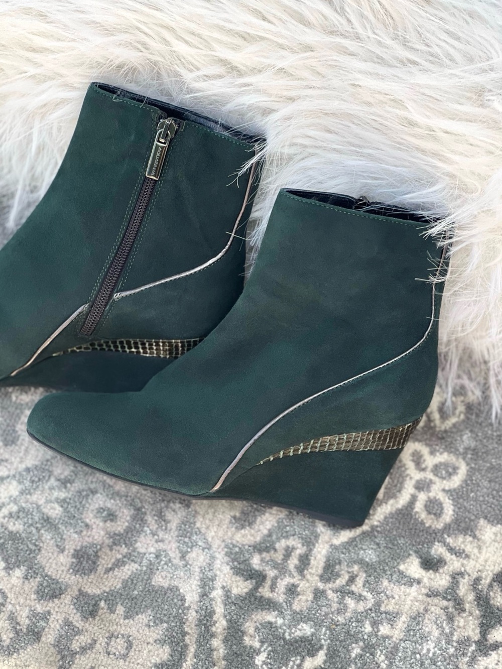 Aquatalia by Marvin K Green Suede Croc Embossed Wedge Ankle Boots